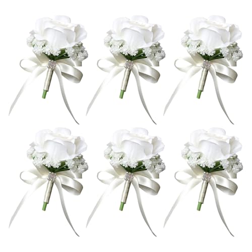 WLNEXT Rosen-Boutonniere, elegante künstliche Rosen-Boutonniere, leuchtende Farben, Seidenrosen, Anstecknadeln zur Verschönerung von Hochzeits- und Partykleidung, 6 Stück von WLNEXT