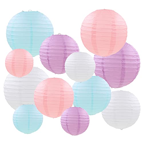 Mondeer Papierlaternen,12 Stück Pastell Farbe Runde Laterne Ballon hängen Dekorationen mit verschiedenen Größen für Hochzeit Geburtstag Baby Shower Party Home Decor - 6"8" 10" von Mondeer