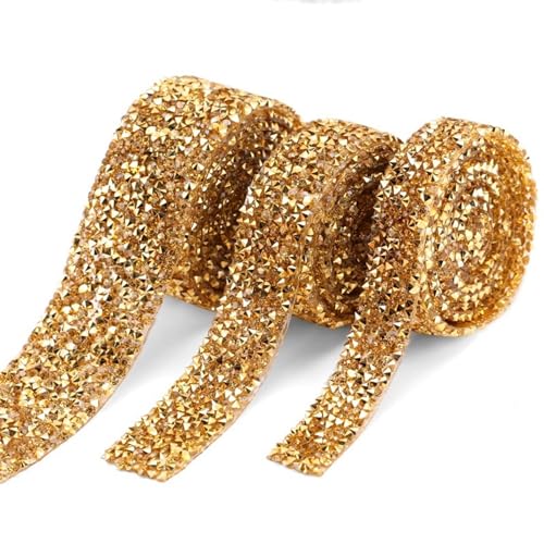 1 Yard Diamant Bänder 15mm Bunte Ornamente für Kleid Dekoration Glitter Kristallband Strass Applikation Ornamente (Color : Gold, Size : 15mm) von WLTYSM