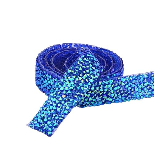 Diamantbänder, 1,8 m x 15 mm, gelbes Hotfix-Glas-Strass-Kettenbesatz, Kristallband, Diamant-Applikation, Strassband für Kleidung (Farbe: Blau AB) von WLTYSM