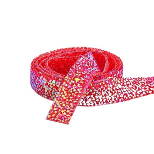 Diamantbänder, 1,8 m x 15 mm, gelbes Hotfix-Glas-Strass-Kettenbesatz, Kristallband, Diamant-Applikation, Strassband für Kleidung (Farbe: Rot AB) von WLTYSM