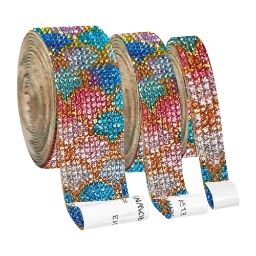 Diamantbänder, 10 Farben, 1 Stück, selbstklebend, Kristall-Acryl-Rolle, Aufkleber, Kleiderband, Harz-Diamant-Glitzerband (Farbe: bunt B, Größe: 1,4 cm) von WLTYSM