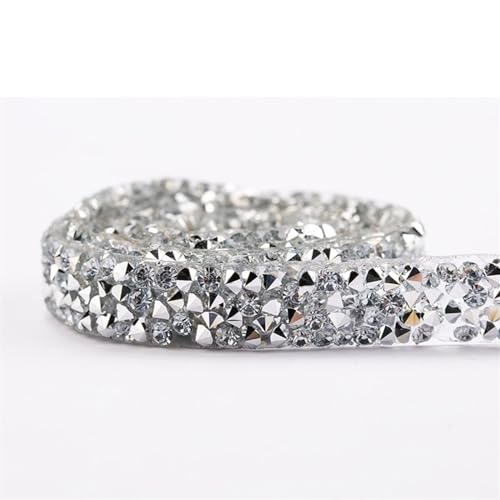 Diamantbänder, 2 Meter Nähbesatz, Kristall-Strass-Fixierband, Applikatorband mit Strasssteinen, zum Aufbügeln für Kleider (Farbe: 1 cm) von WLTYSM