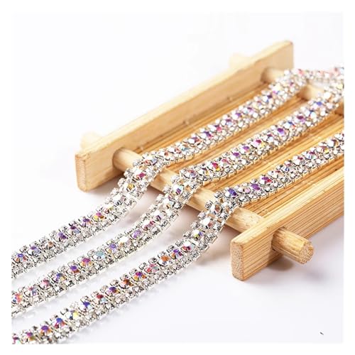 Diamantbänder, 91 cm, 3 Reihen, silberfarben, bunte Strass-Kette, zum Aufnähen, Strass-Cup-Kette, Glas-Strass-Bandkette für Kleidung, Dekoration (Farbe: Silber-Kristall AB) von WLTYSM