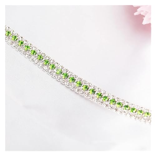 Diamantbänder, 91 cm, 3 Reihen, silberfarben, bunte Strass-Kette, zum Aufnähen, Strass-Cup-Kette, Glas-Strass-Bandkette für Kleidung, Dekoration (Farbe: Silber Peridot) von WLTYSM