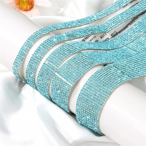 Diamantbänder, 91 cm, selbstklebender Kristall-Strass-Aufkleber, Diamantband, DIY-Aufkleber, bunte Strassstein-Aufkleberrolle, handgefertigtes Handwerk (Farbe: Blau, Größe: 4 Reihen (0,8 cm) von WLTYSM