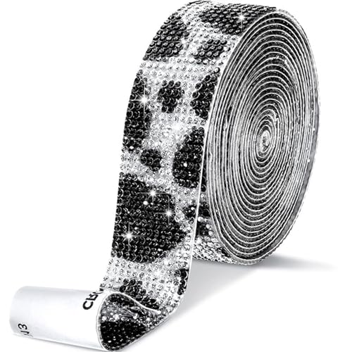 Diamantbänder, selbstklebend, Kristall-Strass-Aufkleber, Diamantband, DIY-Aufkleber, Strasssteine, Kunsthandwerk, Auto-Handydekoration (Farbe: Kuh, Größe: 12 Reihen (26 mm)) von WLTYSM