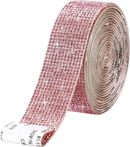 Diamantbänder, selbstklebend, Kristall-Strass-Aufkleber, Diamantband, DIY-Aufkleber, Strasssteine, Kunsthandwerk, Auto-Handydekoration (Farbe: Rosa, Größe: 10 Reihen (22 mm)) von WLTYSM