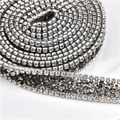 Diamantbänder 2 Yard/Lot Strasssteine Kette zum Aufbügeln Hotfix Kristallband Diamantband Trim DIY Hochzeitskleid Schuhe Kleidungszubehör (Farbe: Schwarz Diamantfarbe) von WLTYSM