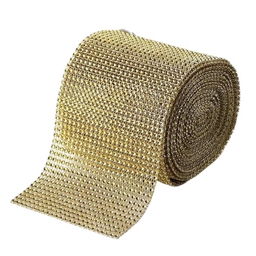 Diamantbänder 9,1 m Strassband Diamant-Mesh-Band Strass-Mesh-Band Wrap 24 Reihen für Hochzeitstorte Vase Dekor Partyzubehör (Farbe: Gold, Größe: 9,1 m) von WLTYSM