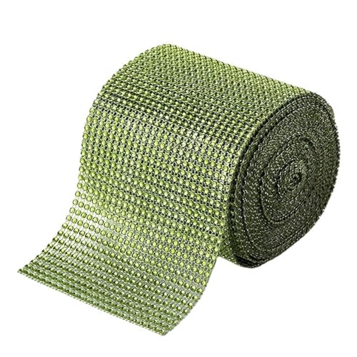 Diamantbänder 9,1 m Strassband Diamant-Mesh-Band Strass-Mesh-Band Wrap 24 Reihen für Hochzeitstorte Vase Dekor Partyzubehör (Farbe: Grasgrün, Größe: 9,1 m) von WLTYSM