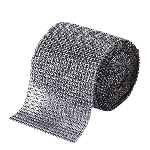 Diamantbänder 9,1 m Strassband Diamant-Mesh-Band Strass-Mesh-Band Wrap 24 Reihen für Hochzeitstorte Vase Dekor Partyzubehör (Farbe: Grau, Größe: 9,1 m) von WLTYSM