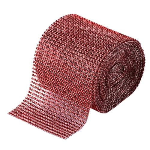 Diamantbänder 9,1 m Strassband Diamant-Mesh-Band Strass-Mesh-Band Wrap 24 Reihen für Hochzeitstorte Vase Dekor Partyzubehör (Farbe: Hellrot, Größe: 9,1 m) von WLTYSM