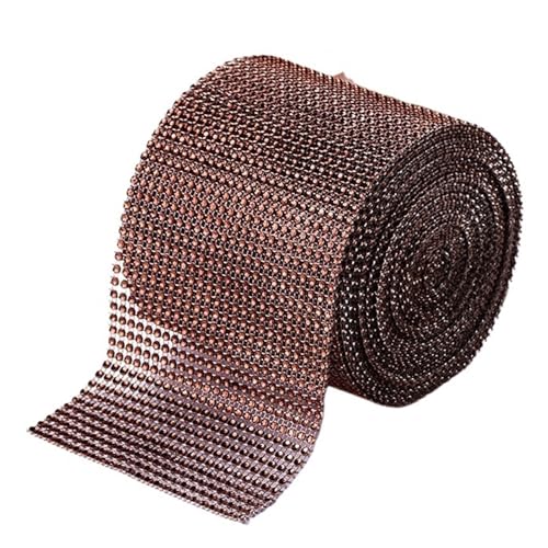 Diamantbänder 9,1 m Strassband Diamant-Mesh-Band Strass-Mesh-Band Wrap 24 Reihen für Hochzeitstorte Vase Dekor Partyzubehör (Farbe: Kaffee, Größe: 9,1 m) von WLTYSM