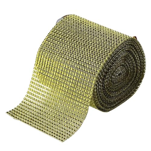 Diamantbänder 9,1 m Strassband Diamant-Mesh-Band Strass-Mesh-Band Wrap 24 Reihen für Hochzeitstorte Vase Dekor Partyzubehör (Farbe: Limonade, Größe: 9,1 m) von WLTYSM