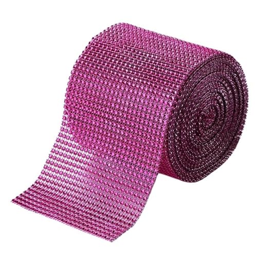 Diamantbänder 9,1 m Strassband Diamant-Mesh-Band Strass-Mesh-Band Wrap 24 Reihen für Hochzeitstorte Vase Dekor Partyzubehör (Farbe: Rosarot, Größe: 9,1 m) von WLTYSM