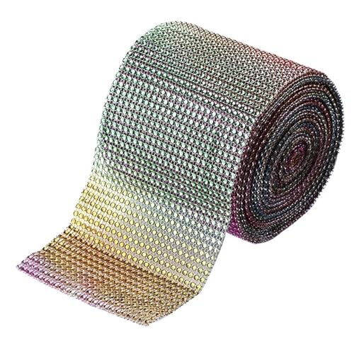 Diamantbänder 9,1 m Strassband Diamant-Mesh-Band Strass-Mesh-Band Wrap 24 Reihen für Hochzeitstorte Vase Dekor Partyzubehör (Farbe: bunt, Größe: 9,1 m) von WLTYSM