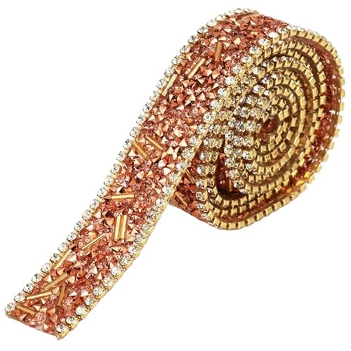 Diamantbänder Glas Kristall Strass Band Trim Nähen Silber Strass Band Kette Trimmen Zubehör Aufbügeln Schuhe Kleidungsstücke (Farbe: 2 cm, Pfirsich, Größe: 91 cm) von WLTYSM