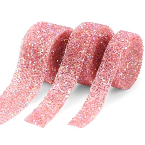 Diamantbänder Kristall-Nähband Applikationen DIY Strass für Dekorationen Trim Kleidungszubehör (Farbe: Pink AB, Größe: 15 mm – 91 cm) von WLTYSM