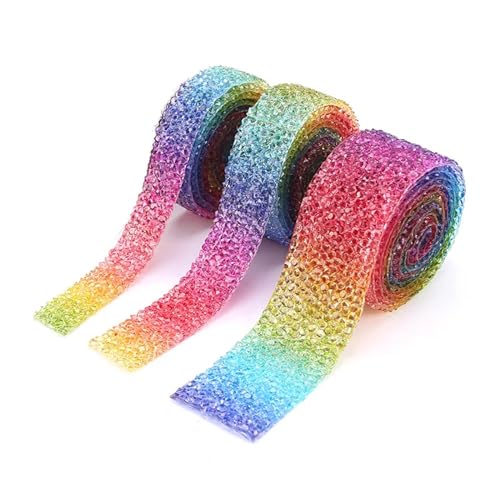 Diamantbänder Kristall-Nähband Applikationen DIY Strass für Dekorationen Trim Kleidungszubehör (Farbe: Regenbogen, Größe: 15 mm – 91 cm) von WLTYSM