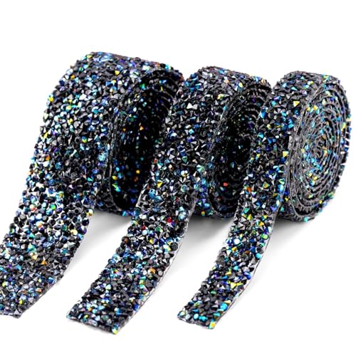 Diamantbänder Kristall-Nähband Applikationen DIY Strass für Dekorationen Trim Kleidungszubehör (Farbe: Schwarz AB, Größe: 15 mm – 91 cm) von WLTYSM