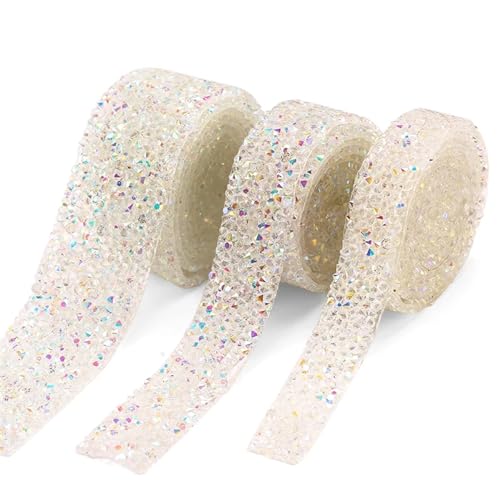 Diamantbänder Kristall-Nähband Applikationen DIY Strass für Dekorationen Trim Kleidungszubehör (Farbe: Transparent AB, Größe: 15 mm – 91 cm) von WLTYSM