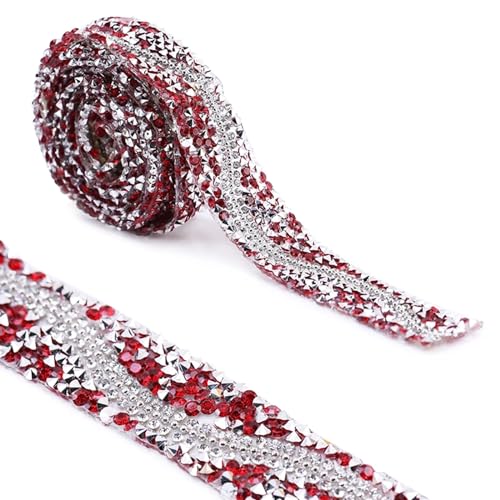 Kristall Diamant Bänder Nähen Strass Applikation für Dekorationen Kleidung Zubehör (Color : Silver Red, Size : 15mm-1Yard) von WLTYSM