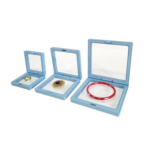 Pe-Folie AufhäNgebox PE Film Box Transparent suspension Box Elastische Display Regal Kunststoff Schmuck Box 5 Teile/los FüR Schmuck Mehrzweck-Ring Und Armband-Verpackung(Light Blue 5PCS,L 11x11cm) von WLTYSM