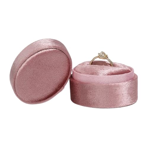 Ringschachtel Flanell-Schmuckschatulle, ovale Ringbox, einfache und exquisite Samt-Schmuckschatulle, Doppelring-Box for Hochzeit, Geschenkverpackung, Verpackung Ring Geschenkbcox(Pink-single ring box) von WLTYSM