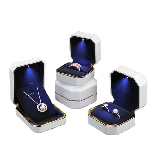 Ringschachtel Lack-Klavierlack-Ring-Ohrringe-Halsketten-Anhänger-Box mit leichtem, luxuriösem Kunststoff-Schmuck-Organizer als Geschenkverpackung Ring Geschenkbcox(White Black Inside,Small Ring Box) von WLTYSM