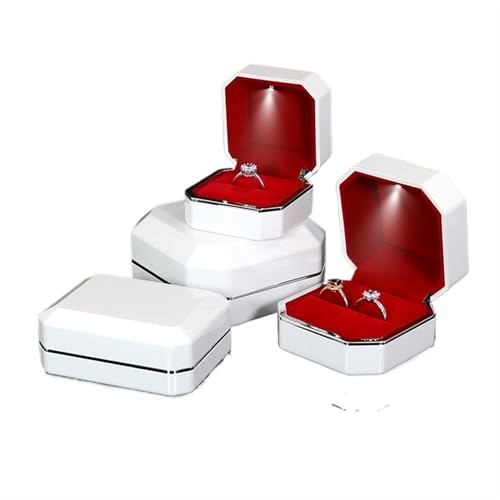 Ringschachtel Lack-Klavierlack-Ring-Ohrringe-Halsketten-Anhänger-Box mit leichtem, luxuriösem Kunststoff-Schmuck-Organizer als Geschenkverpackung Ring Geschenkbcox(White Red Inside,Big Ring Box) von WLTYSM