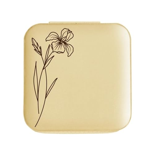 Schmuck-Aufbewahrungsbox aus PU-Leder, Reise-Schmuckschatulle mit Skizzierblumen, Brautjungferngeschenke, Geburtstagsgeschenke für Mädchen und Frauen – Goldene Schmuckschatulle Organizer (02) von WLTYSM