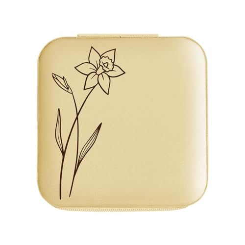 Schmuck-Aufbewahrungsbox aus PU-Leder, Reise-Schmuckschatulle mit Skizzierblumen, Brautjungferngeschenke, Geburtstagsgeschenke für Mädchen und Frauen – Goldene Schmuckschatulle Organizer (03) von WLTYSM