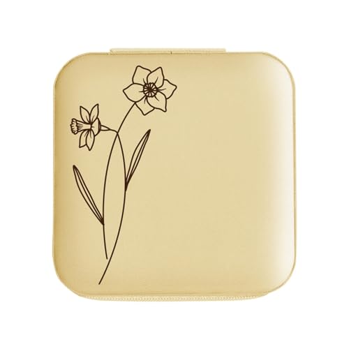 Schmuck-Aufbewahrungsbox aus PU-Leder, Reise-Schmuckschatulle mit Skizzierblumen, Brautjungferngeschenke, Geburtstagsgeschenke für Mädchen und Frauen – Goldene Schmuckschatulle Organizer (12) von WLTYSM