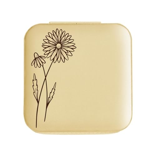 Schmuck-Aufbewahrungsbox aus PU-Leder, Reise-Schmuckschatulle mit Skizzierung von Blumen, Brautjungfergeschenke, Geburtstagsgeschenke für Mädchen und Frauen – Goldene Schmuckschatulle Organizer (04) von WLTYSM