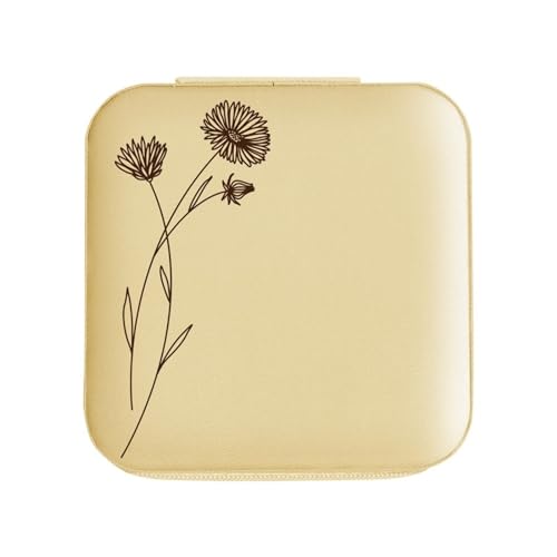 Schmuck-Aufbewahrungsbox aus PU-Leder, Reise-Schmuckschatulle mit Skizzierung von Blumen, Brautjungfergeschenke, Geburtstagsgeschenke für Mädchen und Frauen – Goldene Schmuckschatulle Organizer (09) von WLTYSM