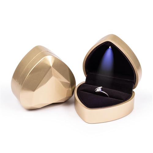 WLTYSM Ringschachtel 1 Stück Schmuck Ring Box Luxus Samt Gummi Halskette Anhänger Geschenke Display mit Licht for Vorschlag Verlobung Hochzeit Fall Ring Geschenkbcox(B-Gold) von WLTYSM