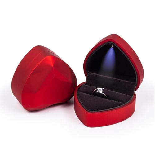 WLTYSM Ringschachtel 1 Stück Schmuck Ring Box Luxus Samt Gummi Halskette Anhänger Geschenke Display mit Licht for Vorschlag Verlobung Hochzeit Fall Ring Geschenkbcox(B-Red) von WLTYSM