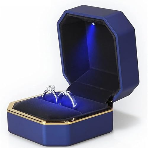 WLTYSM Ringschachtel 1 Stück Schmuck Ring Box Luxus Samt Gummi Halskette Anhänger Geschenke Display mit Licht for Vorschlag Verlobung Hochzeit Fall Ring Geschenkbcox(Blue) von WLTYSM