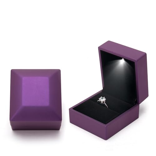 WLTYSM Ringschachtel 1 Stück Schmuck Ring Box Luxus Samt Gummi Halskette Anhänger Geschenke Display mit Licht for Vorschlag Verlobung Hochzeit Fall Ring Geschenkbcox(C-Purple) von WLTYSM