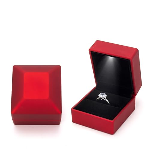 WLTYSM Ringschachtel 1 Stück Schmuck Ring Box Luxus Samt Gummi Halskette Anhänger Geschenke Display mit Licht for Vorschlag Verlobung Hochzeit Fall Ring Geschenkbcox(C-Red) von WLTYSM