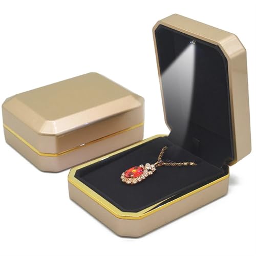 WLTYSM Ringschachtel 1 Stück Schmuck Ring Box Luxus Samt Gummi Halskette Anhänger Geschenke Display mit Licht for Vorschlag Verlobung Hochzeit Fall Ring Geschenkbcox(Gold-90X70X35mm) von WLTYSM