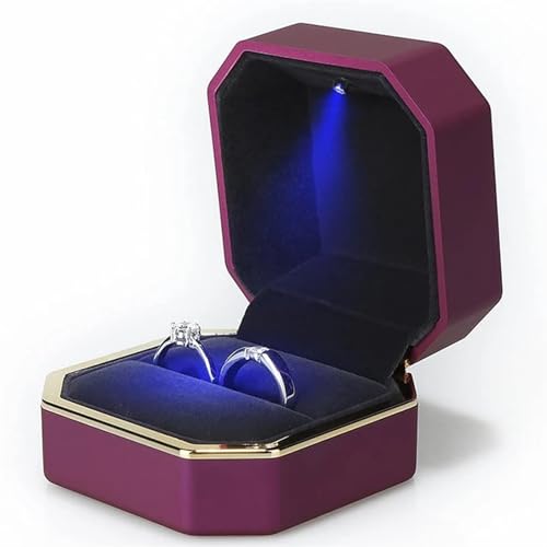 WLTYSM Ringschachtel 1 Stück Schmuck Ring Box Luxus Samt Gummi Halskette Anhänger Geschenke Display mit Licht for Vorschlag Verlobung Hochzeit Fall Ring Geschenkbcox(Purple) von WLTYSM