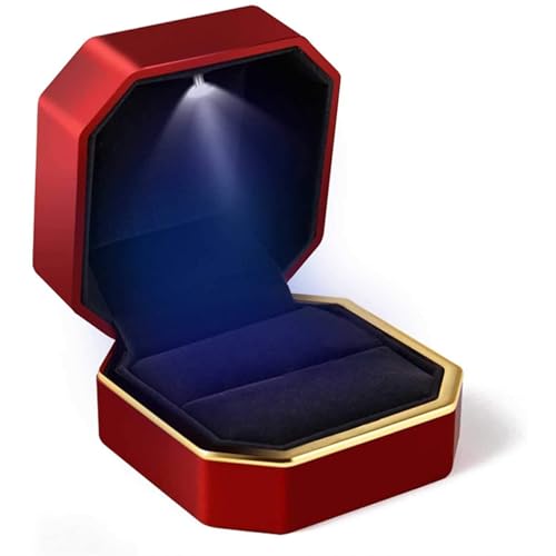 WLTYSM Ringschachtel 1 Stück Schmuck Ring Box Luxus Samt Gummi Halskette Anhänger Geschenke Display mit Licht for Vorschlag Verlobung Hochzeit Fall Ring Geschenkbcox(Red) von WLTYSM