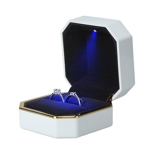 WLTYSM Ringschachtel 1 Stück Schmuck Ring Box Luxus Samt Gummi Halskette Anhänger Geschenke Display mit Licht for Vorschlag Verlobung Hochzeit Fall Ring Geschenkbcox(White) von WLTYSM