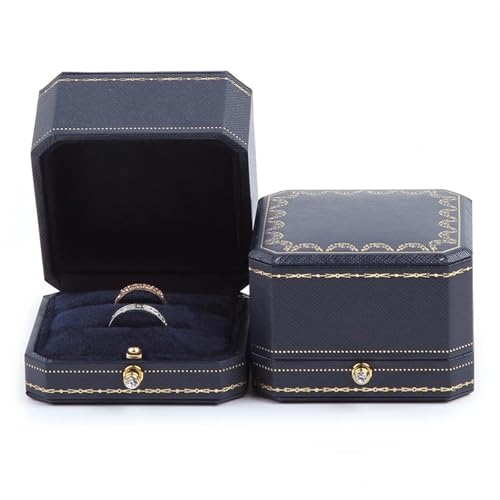 WLTYSM Ringschachtel Klassische Schmuck-Hochzeits-Doppelring-Box, luxuriöse Schmucketuis, Verpackung for Halsketten-Anhänger, Vitrine, Ring-Box, individuell Ring Geschenkbcox(1 Blue Double Ring) von WLTYSM