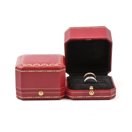 WLTYSM Ringschachtel Klassische Schmuck-Hochzeits-Doppelring-Box, luxuriöse Schmucketuis, Verpackung for Halsketten-Anhänger, Vitrine, Ring-Box, individuell Ring Geschenkbcox(1 Red Double Ring) von WLTYSM