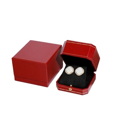 WLTYSM Ringschachtel Klassische Schmuck-Hochzeits-Doppelring-Box, luxuriöse Schmucketuis, Verpackung for Halsketten-Anhänger, Vitrine, Ring-Box, individuell Ring Geschenkbcox(1 Red Earring) von WLTYSM