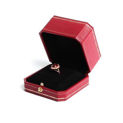 WLTYSM Ringschachtel Klassische Schmuck-Hochzeits-Doppelring-Box, luxuriöse Schmucketuis, Verpackung for Halsketten-Anhänger, Vitrine, Ring-Box, individuell Ring Geschenkbcox(1 Red Ring) von WLTYSM