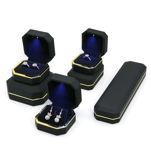 WLTYSM Ringschachtel Lack-Klavierlack-Ring-Ohrringe-Halsketten-Anhänger-Box mit leichtem, luxuriösem Kunststoff-Schmuck-Organizer als Geschenkverpackung Ring Geschenkbcox(Black,Big Ring Box) von WLTYSM